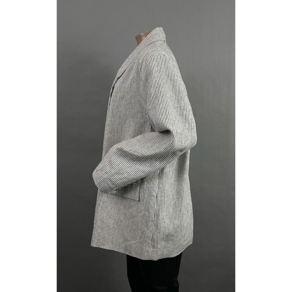 Old Navy Blazer XL Women Gray Pinstripe Double Breasted Linen Blend Business - Picture 3 of 12